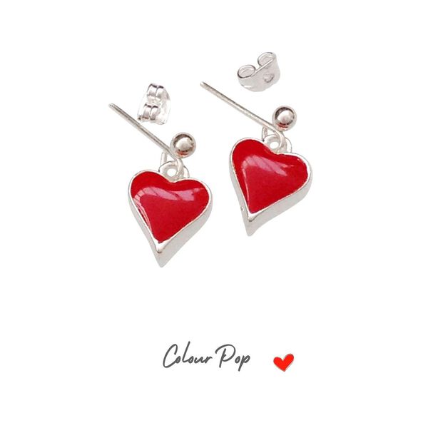 Enamel Red Heart Earrings